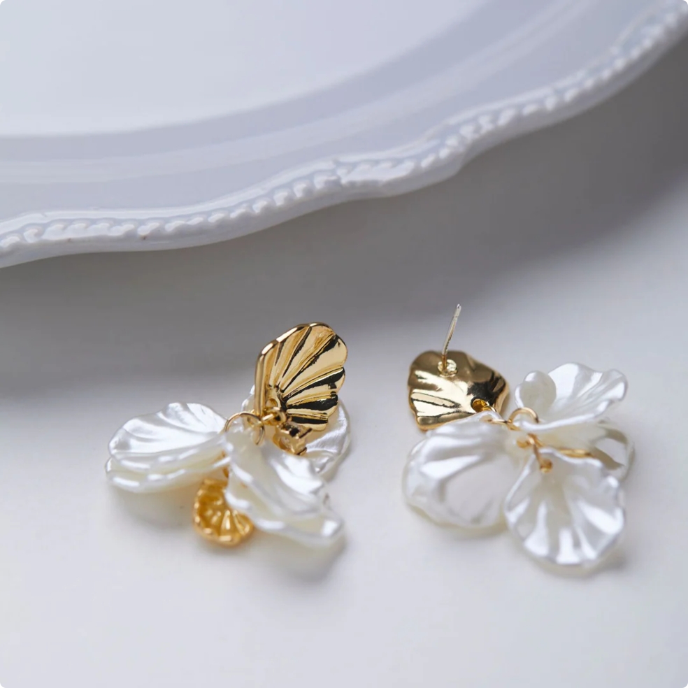 Korean-Inspired White Petals Earrings image 3