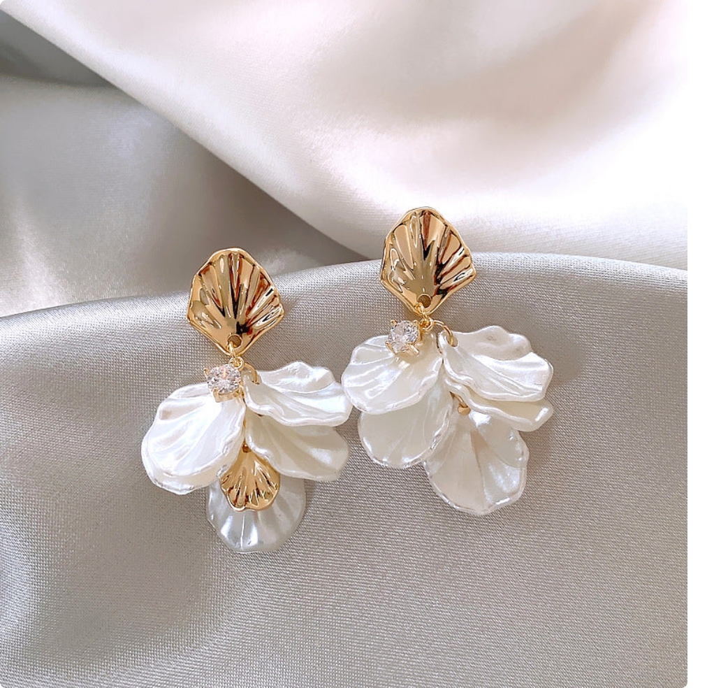 Korean-Inspired White Petals Earrings