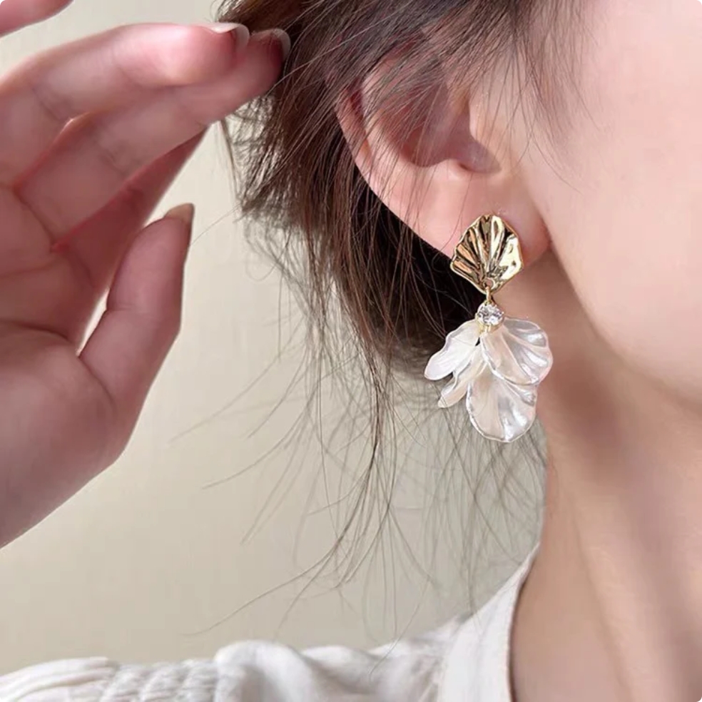 Korean-Inspired White Petals Earrings image 2
