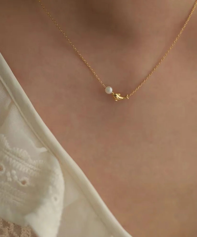 Pearl n Dolphin Necklace | 18k Gold PVD plated stainless steel | Anti tarnish image 2
