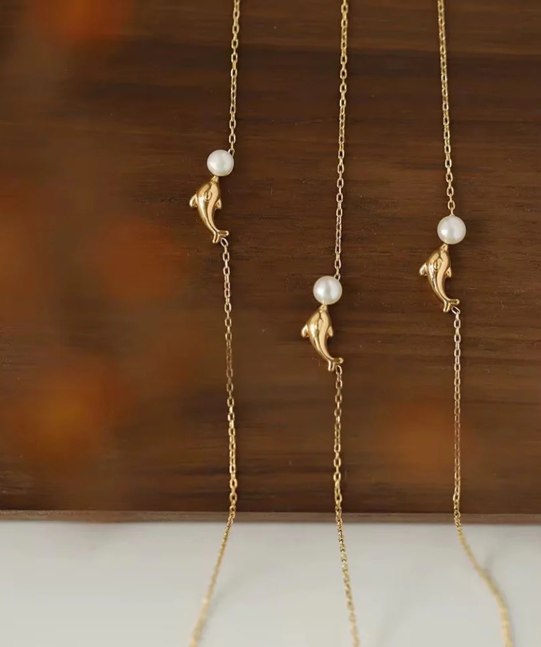Pearl n Dolphin Necklace | 18k Gold PVD plated stainless steel | Anti tarnish image 3