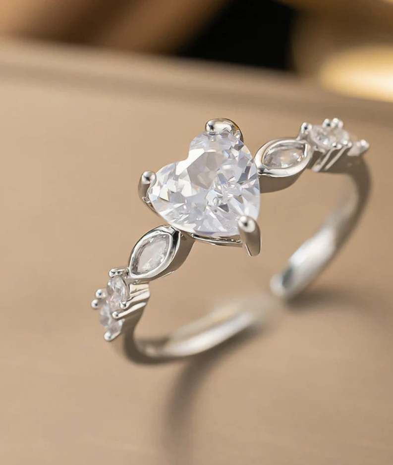 Anti Tarnish Heart Themed Adjustable Ring