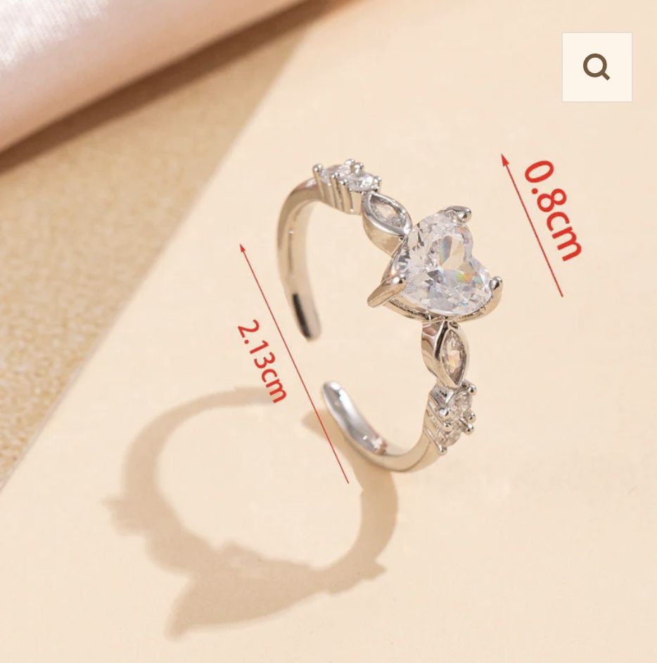 Anti Tarnish Heart Themed Adjustable Ring image 2
