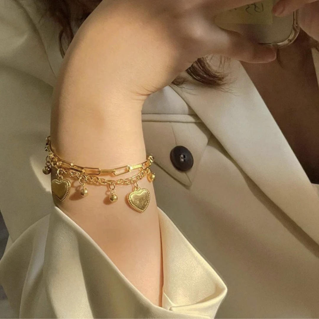 Anti Tarnish Heart themed double layered Bracelet For Women thumbnail 4
