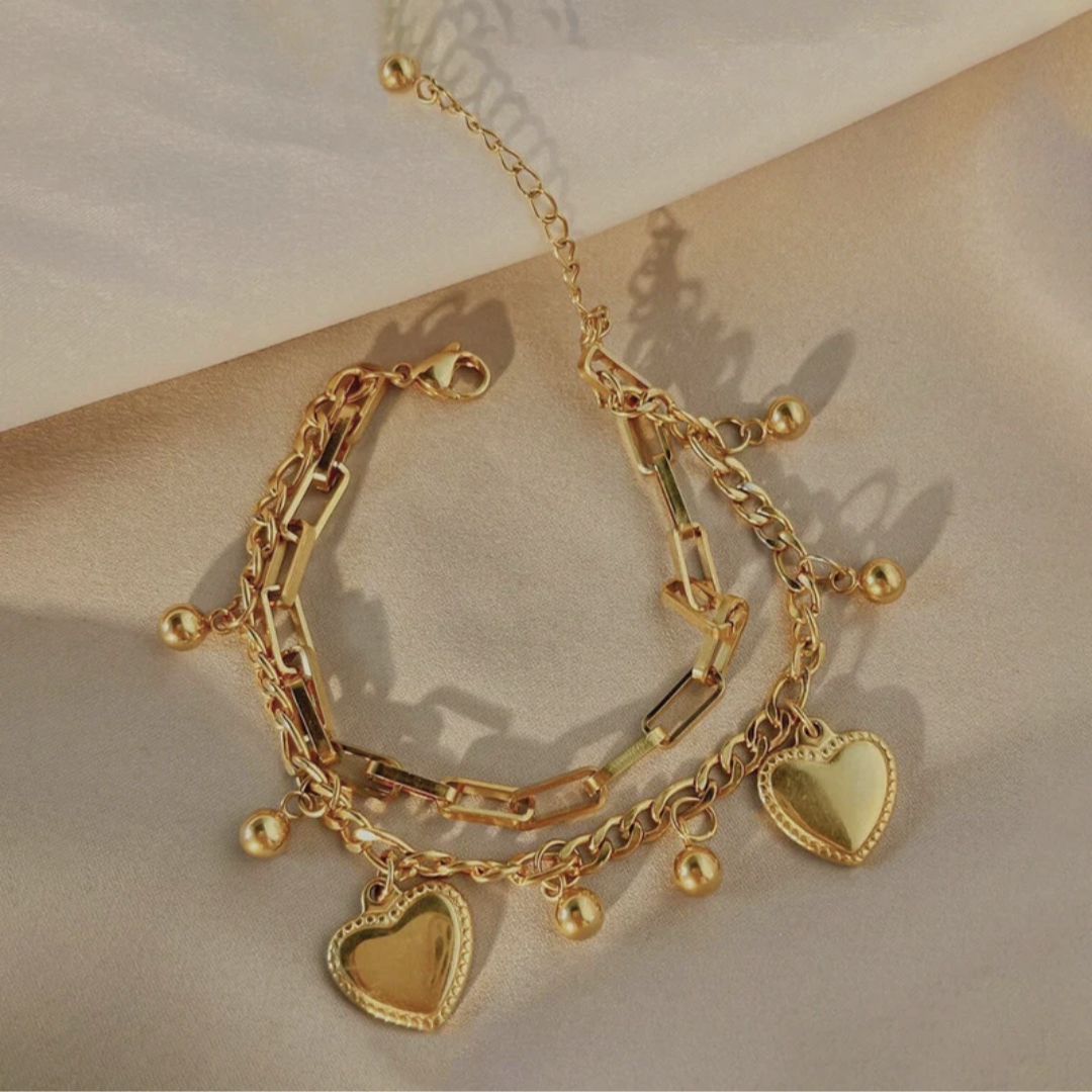 Anti Tarnish Heart themed double layered Bracelet For Women