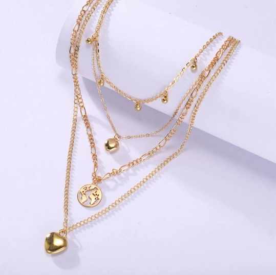 Heart Design Gold Plated Multi Layered Chain Necklace For Women image 2