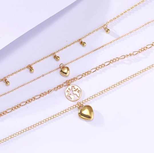 Heart Design Gold Plated Multi Layered Chain Necklace For Women image 5