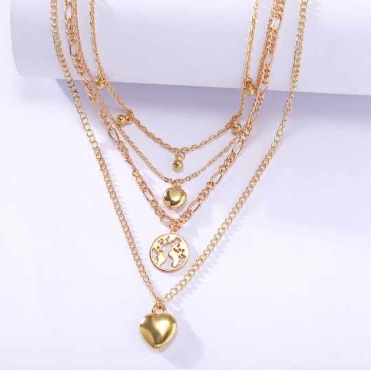 Heart Design Gold Plated Multi Layered Chain Necklace For Women image 3
