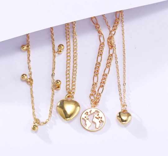 Heart Design Gold Plated Multi Layered Chain Necklace For Women image 4