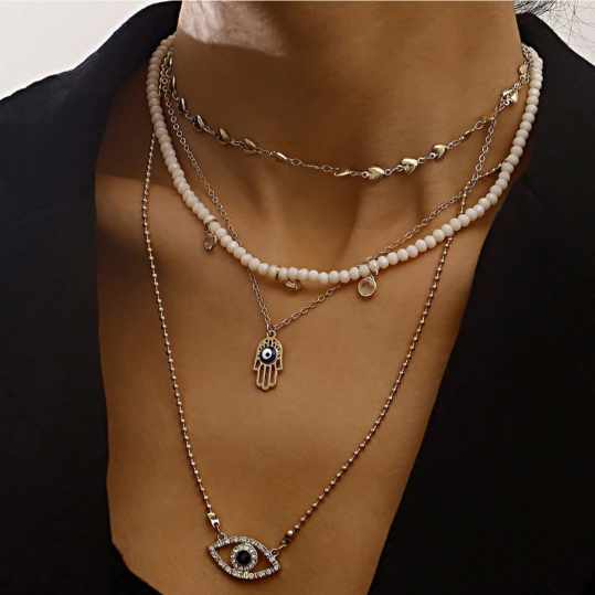 Gold Plated Gold-Toned Nazar Layered Necklace Set image 2
