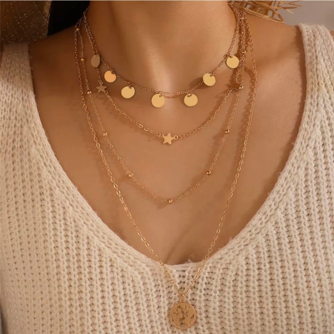 Gold Plated Globe inspired Layered Necklace For Women image 2