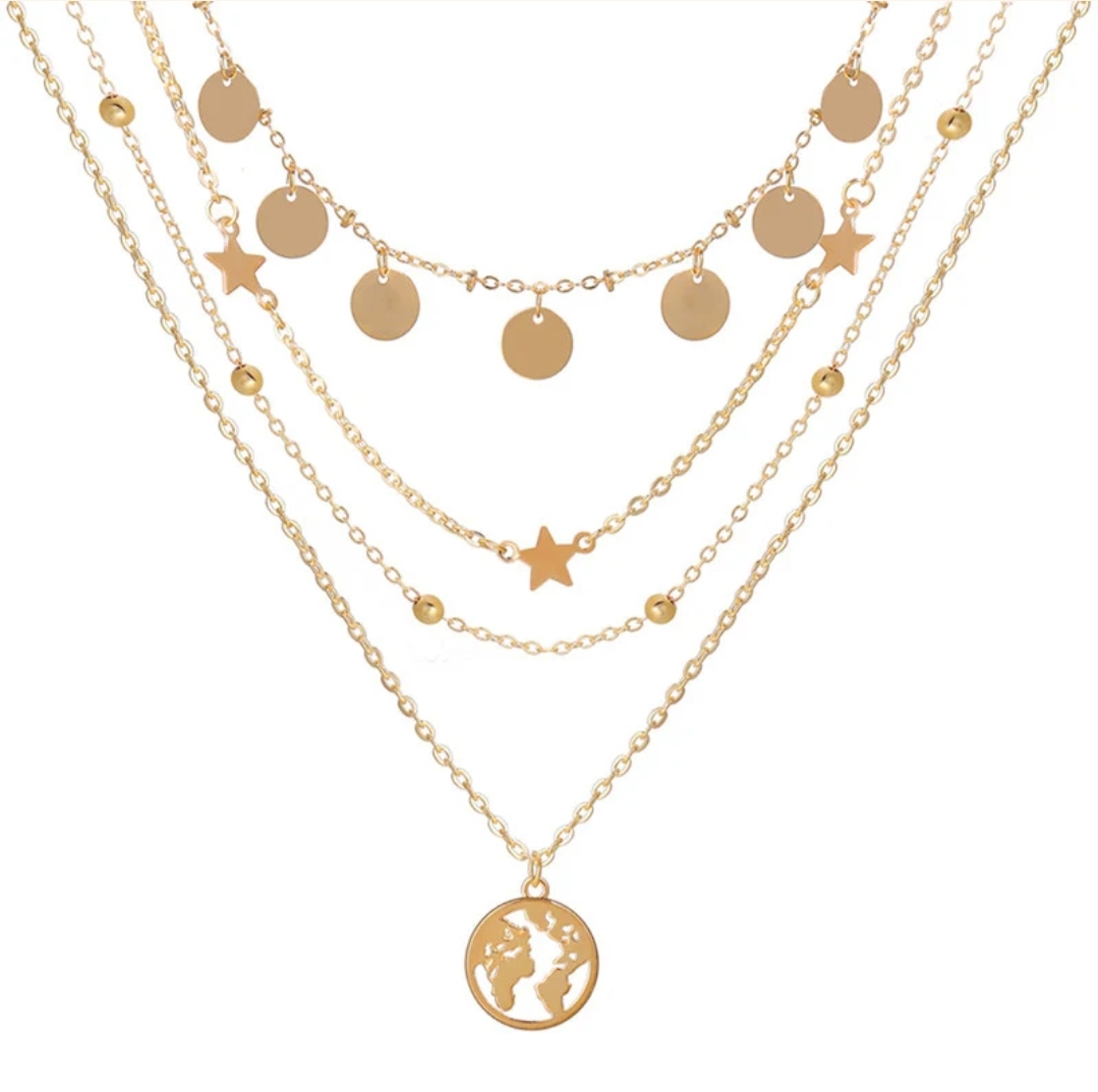 Gold Plated Globe inspired Layered Necklace For Women image 5