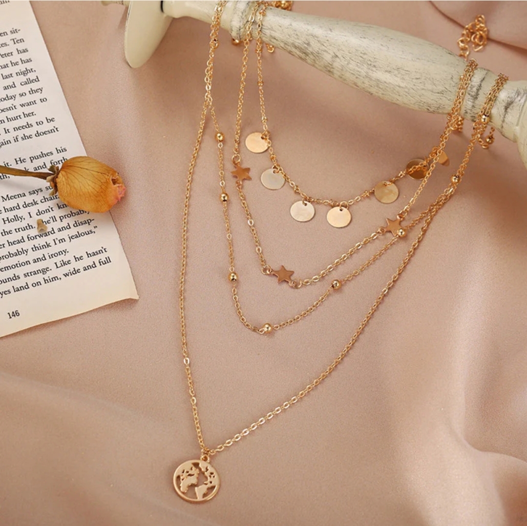 Gold Plated Globe inspired Layered Necklace For Women image 3