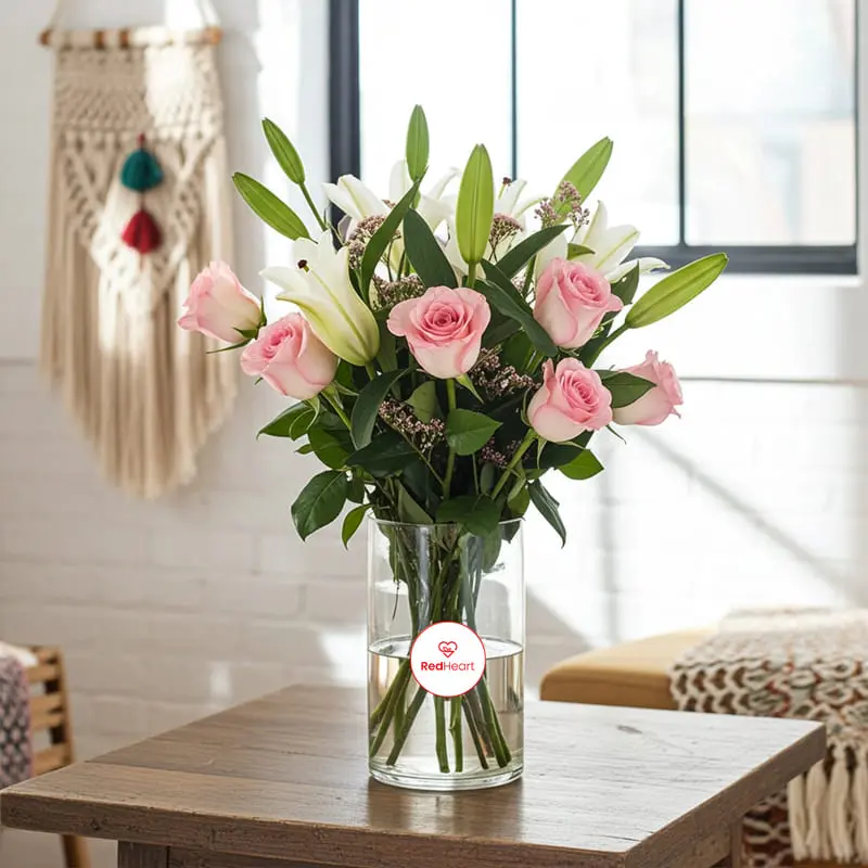 Deliver Blush Harmony Lily & Rose Vase by Redheart