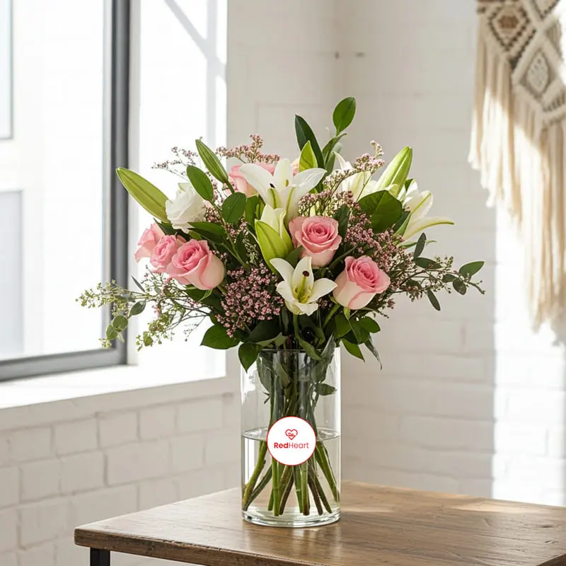 book Blush Harmony Lily & Rose Vase by Redheart