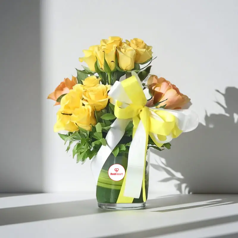 Deliver Sunny Embrace Yellow Rose Vase by Redheart