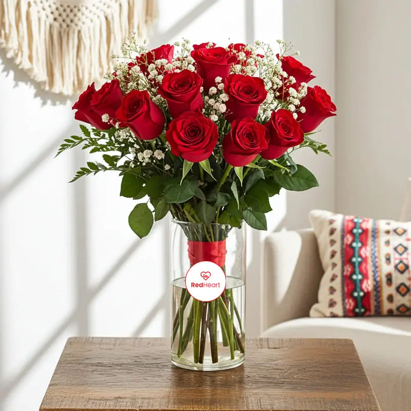 18 Red Roses With Fillers