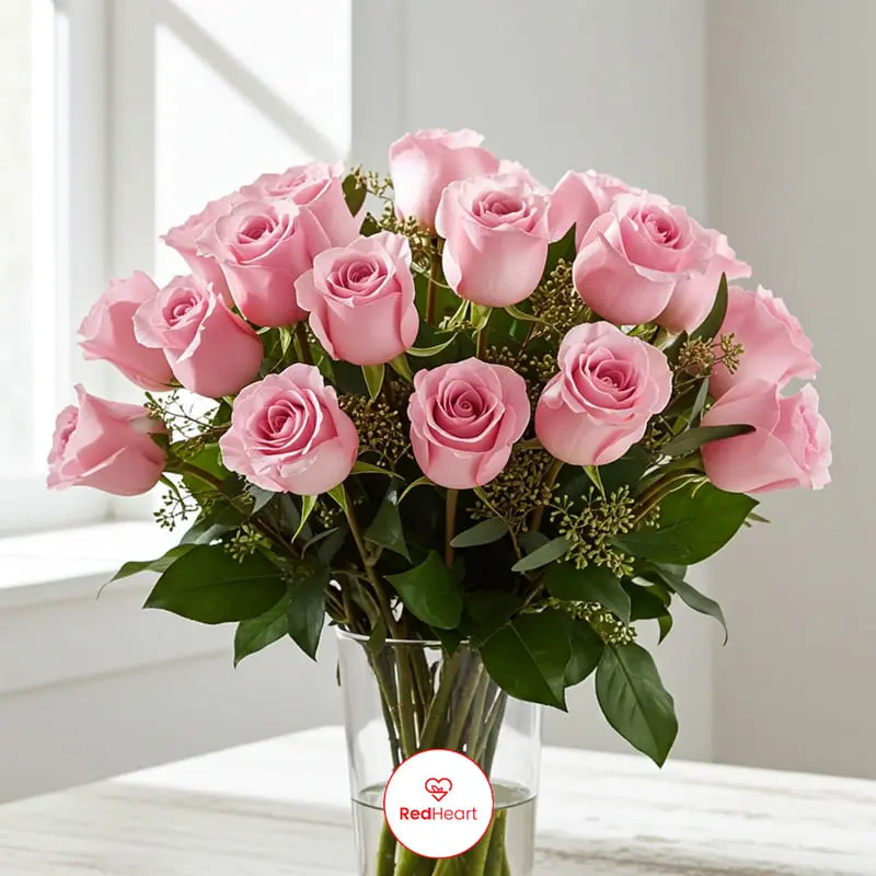 Deliver Blush Whisper Pink Rose Vase by Redheart