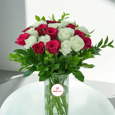 Crimson Ivory Harmony Rose Vase by RedHeart