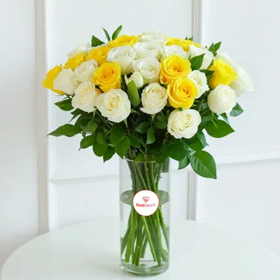 Sunlit Ivory Grandeur Rose Vase by RedHeart
