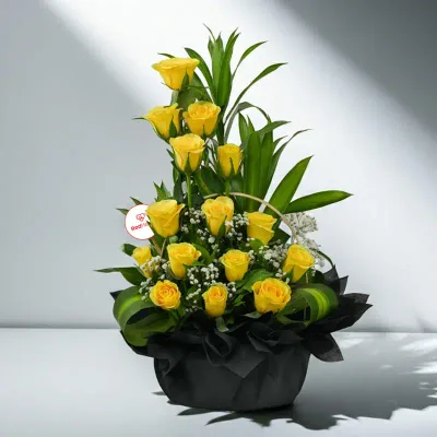 Golden Ascend Yellow Rose Basket by RedHeart