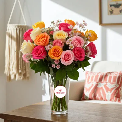 Aurora Bliss Mixed Rose Vase by RedHeart