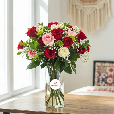 Blush & Scarlet Harmony Rose Vase by RedHeart