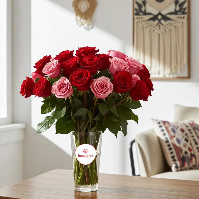 Crimson Blush Rose Vase design by Redheart