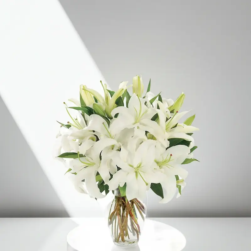 order Pure Ivory Calm White Lily Glass Vase by Redheart