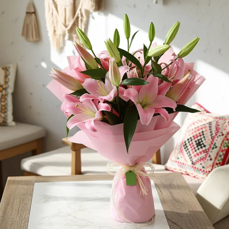 book Blushing Petal Embrace - Pink Lily Bouquet by Redheart