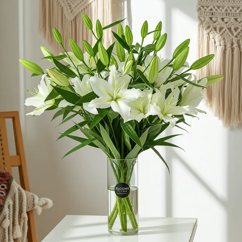 order Ivory Bloom Haven - White Lily Glass Vase by Redheart