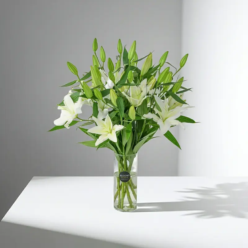 Deliver Ivory Bloom Haven - White Lily Glass Vase by Redheart