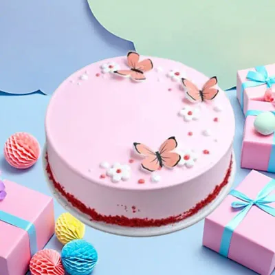 Eggless Pink Butterfly Red Velvet Cream Cake by RedHeart