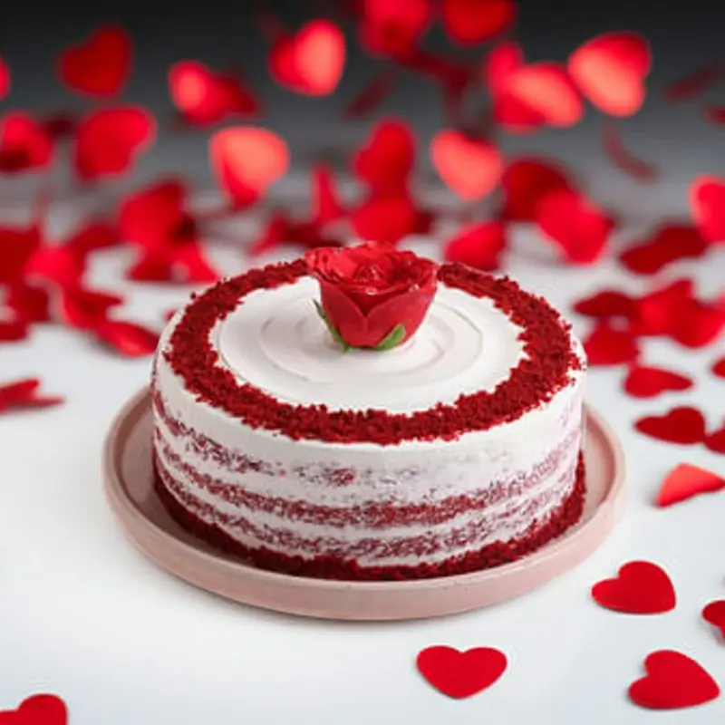 Classic Rose Topped Red Velvet Cream Cake