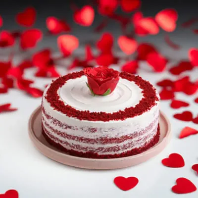 Classic Rose Topped Red Velvet Cream Cake by RedHeart