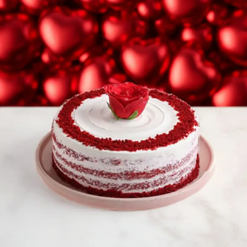 order Classic Rose Topped Red Velvet Cream Cake by Redheart