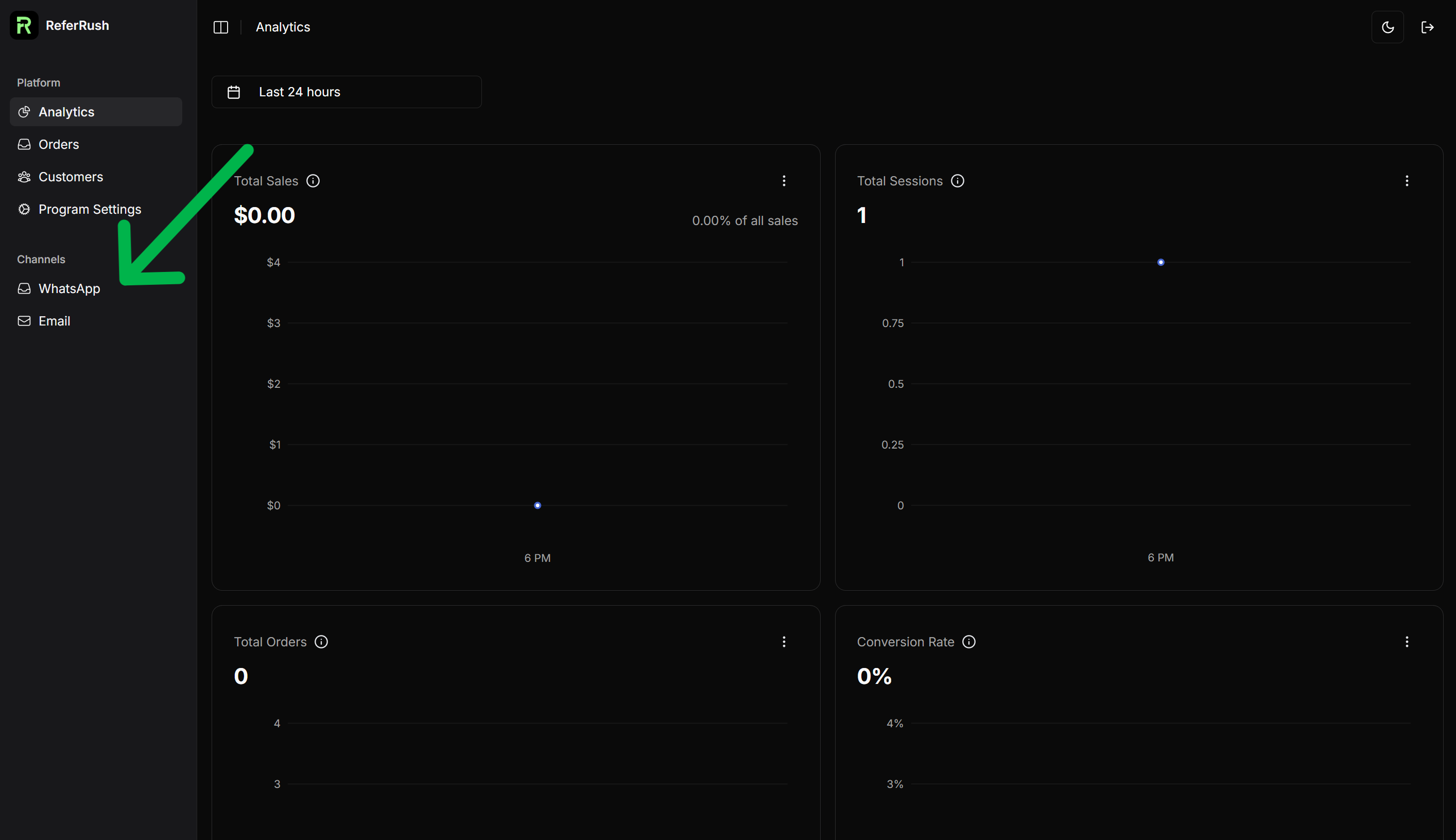WhatsApp Tab in ReferRush Dashboard