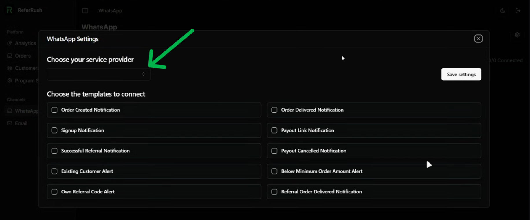 Selecting WhatsApp BSP from the list