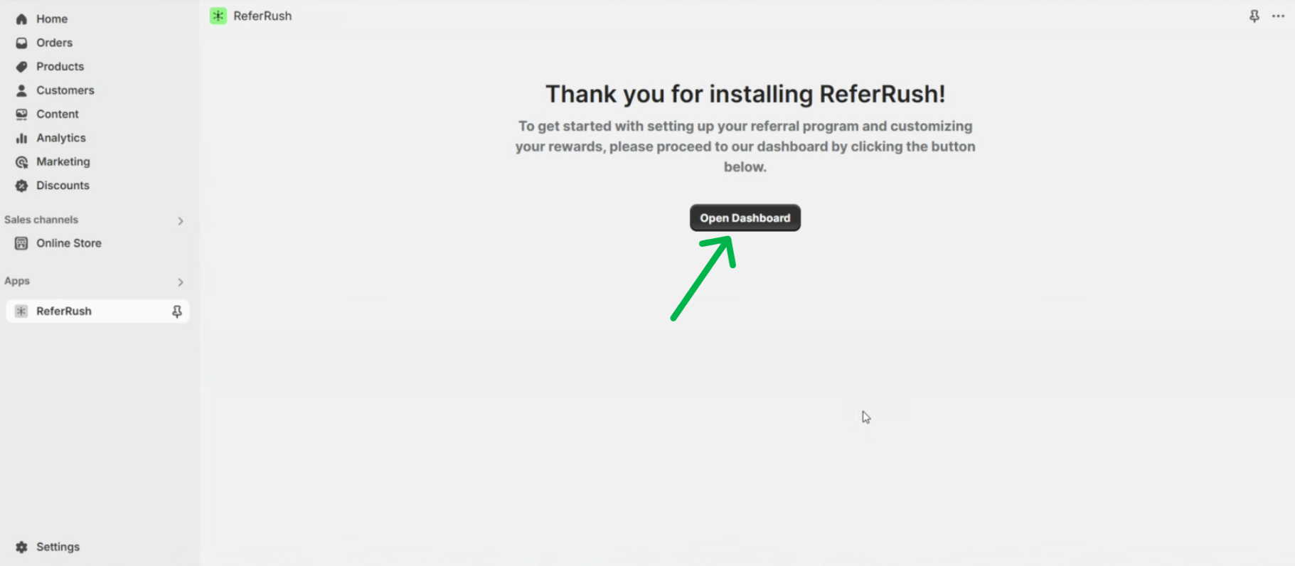 Open ReferRush Dashboard Button