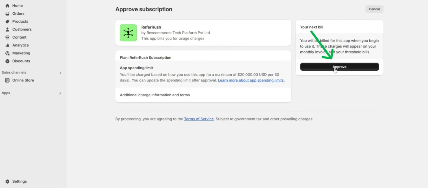 Shopify Subscription Approval Screen
