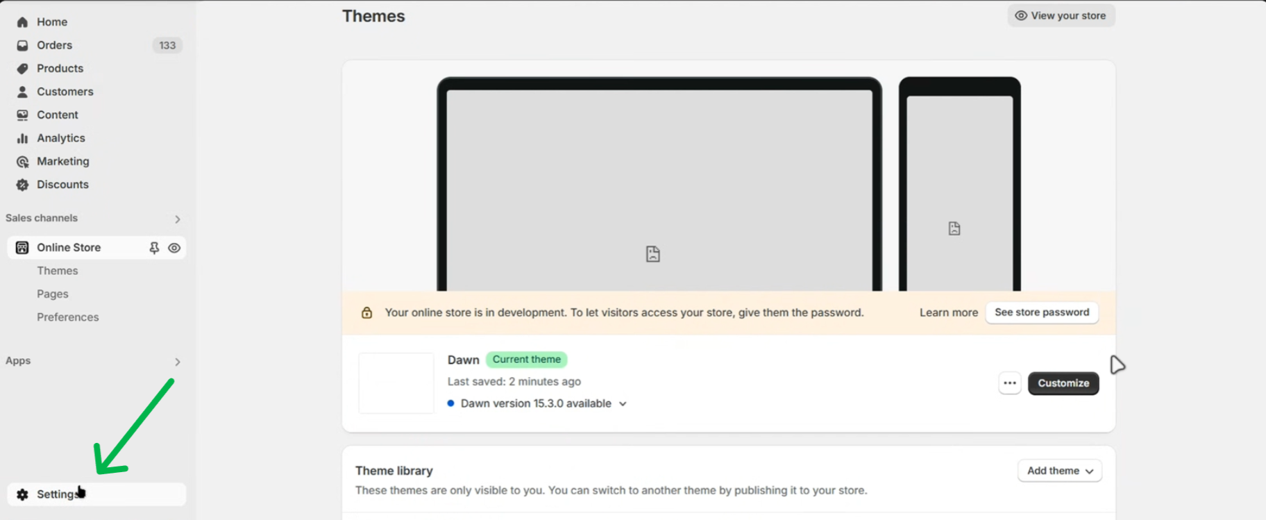 Shopify Settings Menu