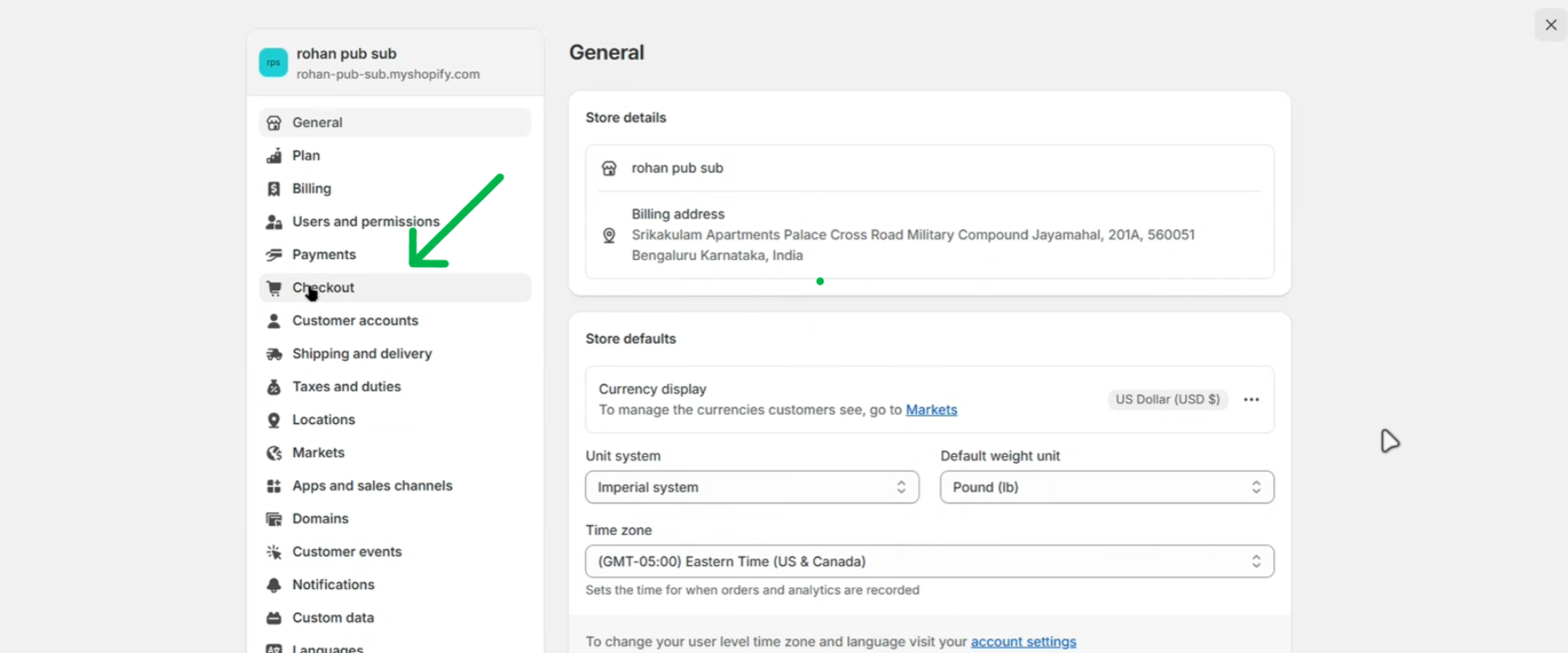 Checkout Option in Settings