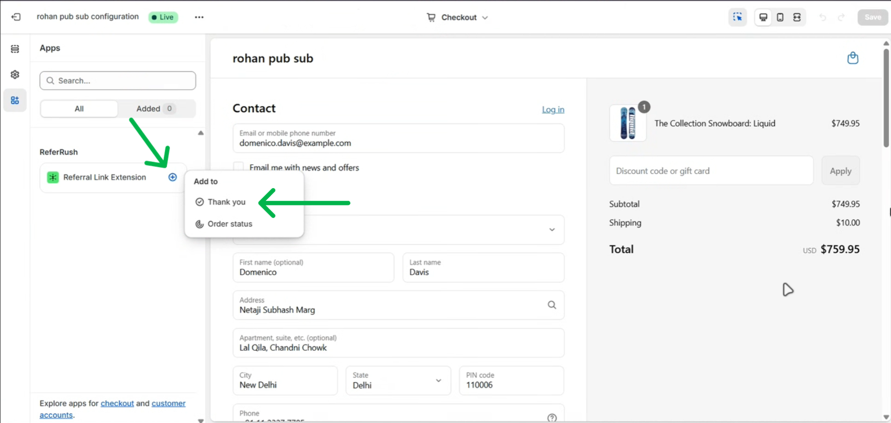 Selecting Thank You Page for ReferRush Extension