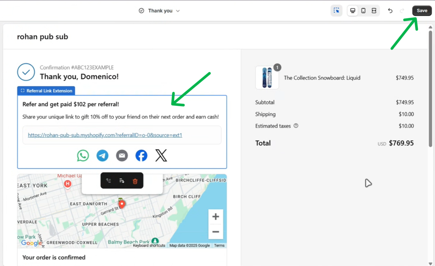 Referral Section Added to Thank You Page - Save