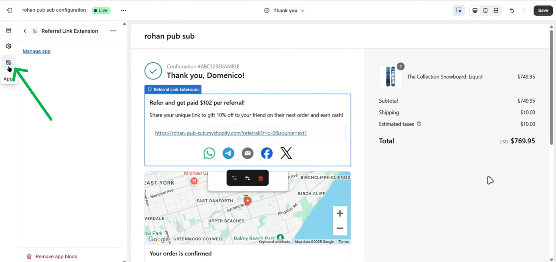 Apps Section in Checkout Settings