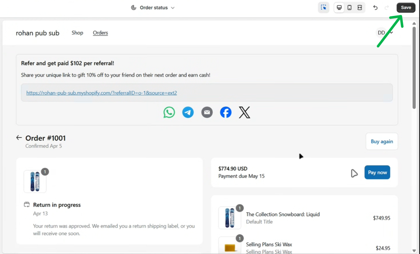 Referral Section Added to Order Status Page - Save
