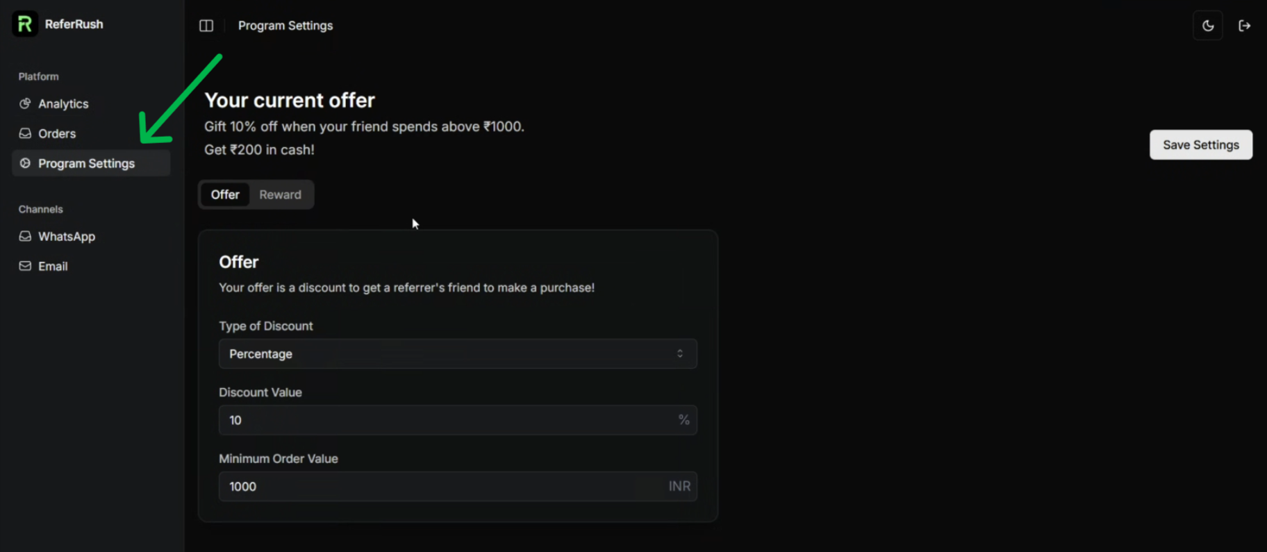 Program Settings Tab