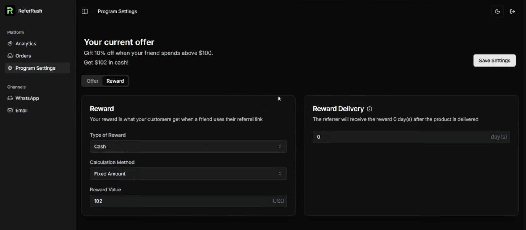 Reward Delivery Delay Setting