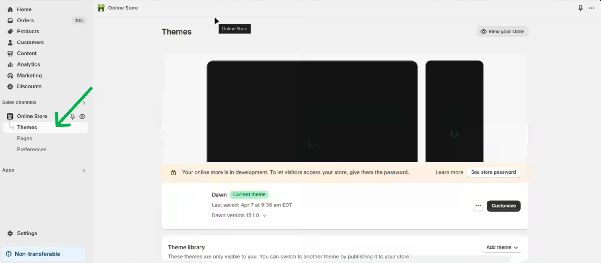 Online Store Themes Menu