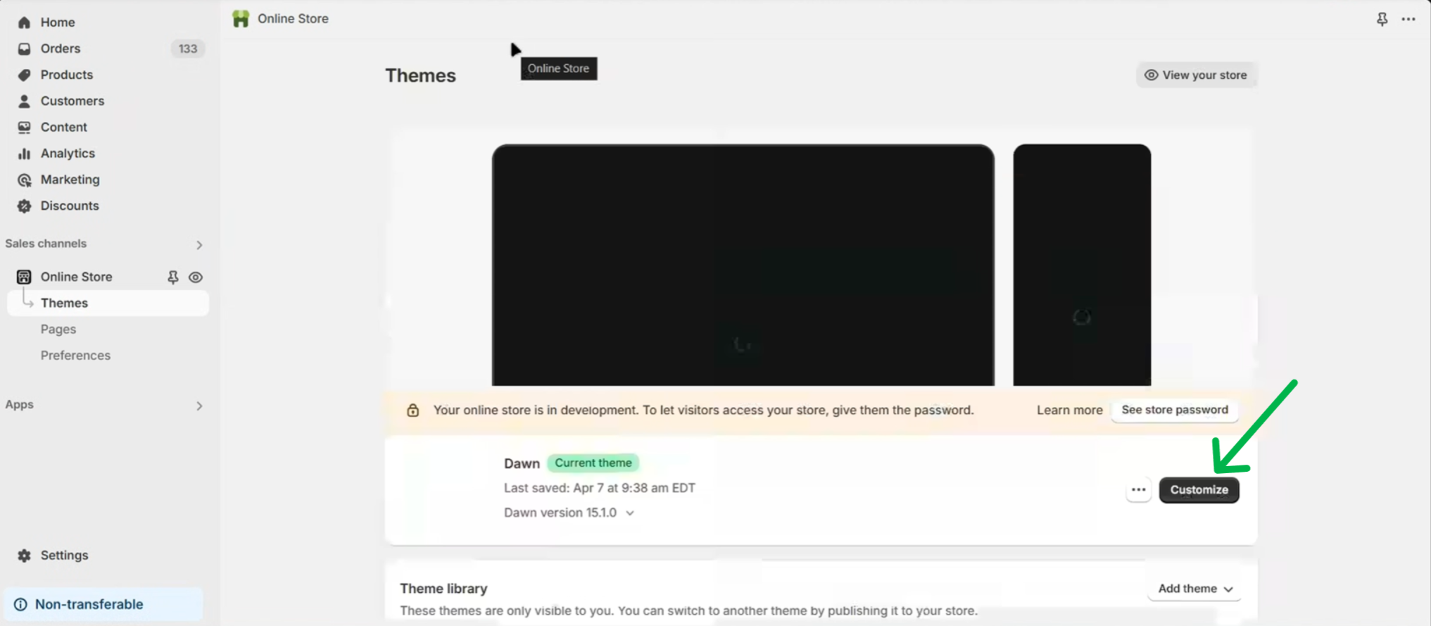 Customize Theme Button
